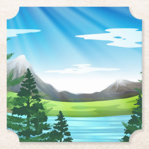 Dessous-de-verre En Papier Paysage naturel Forêt de pins du lac-45325