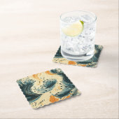 Dessous-de-verre En Papier Peacock à crème bleue orange Abstraite (En situation)