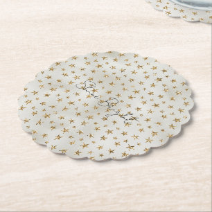 Dessous-de-verre En Papier Pearl White Parties scintillant or Étoiles étincel