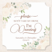 Dessous-de-verre En Papier Pêche Pâle Floral Ne Prenez Pas Ma Boisson Mariage (Devant)