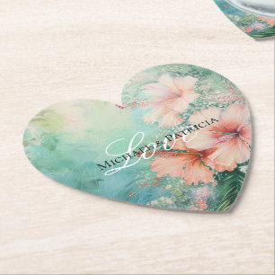 Dessous-de-verre En Papier Pêche tropicale Hibiscus blanc Mariage floral