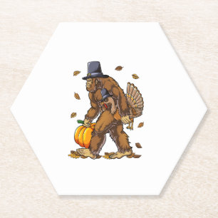 Dessous-de-verre En Papier Pèlerin de Bigfoot Turquie Citrouille de Thanksgiv