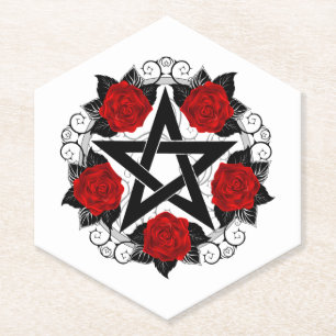 Dessous-de-verre En Papier Pentagramme aux roses rouges