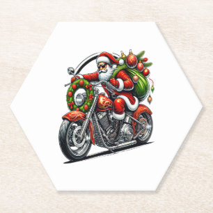 Dessous-de-verre En Papier Père Noël à moto motard de Noël