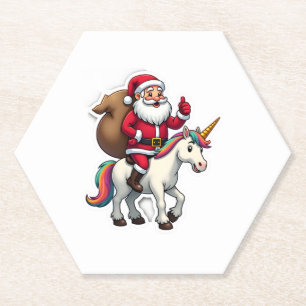 Dessous-de-verre En Papier Père Noël de Noël à cheval sur une licorne - Fille