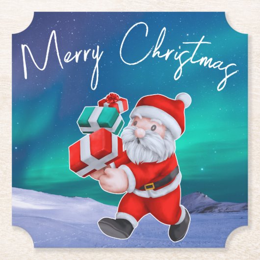 Dessous-de-verre En Papier Père Noël est en route Northern Lights Christmas (Devant)