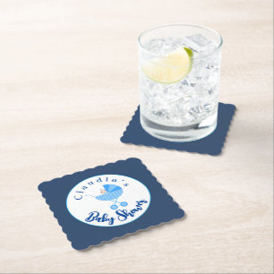 Dessous-de-verre En Papier Personnaliser le Baby shower de transport bleu