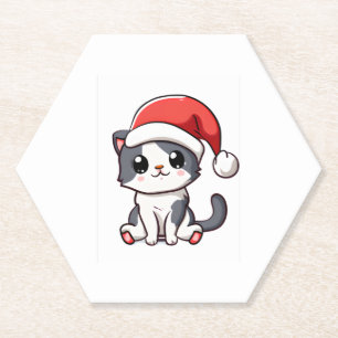 Dessous-de-verre En Papier Petit chaton de Noël portant le chapeau de Père No