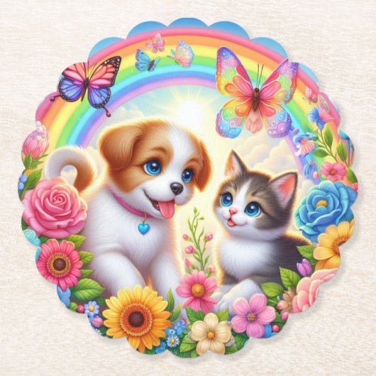 Dessous-de-verre En Papier Petit chiot/chiot/chaton (Devant)