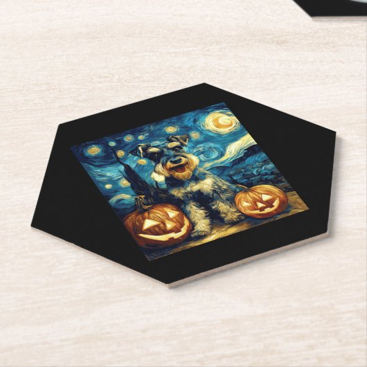 Dessous-de-verre En Papier Petit Schnauzer Chien Halloween Jack O Lant (Incliné)