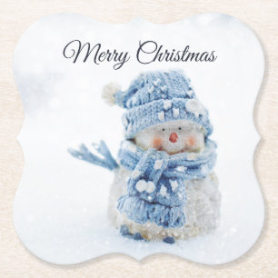 Dessous-de-verre En Papier Photo d'un mignon bonhomme de neige en hiver - Noë