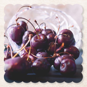 Dessous-de-verre En Papier Photographie de Cerises Rouges Fraîches