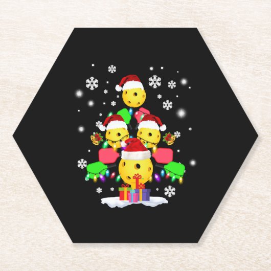 Dessous-de-verre En Papier Pickball Christmas Tree Père Noël Pickleball Light (Devant)