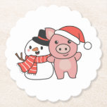 Dessous-de-verre En Papier Pig With Snowman In Winter For Christmas<br><div class="desc">Pig with a snowman en hiver pour Christmas - a snowman for winter and Christmas. A winter greeting in the cold season for the holidays. Christmas pique with snowman.</div>