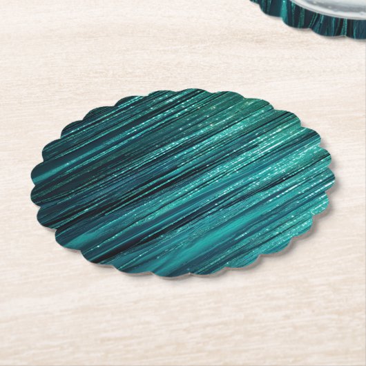 Dessous-de-verre En Papier Pine Green Glitzy Tinsel Stripes Noël (Incliné)