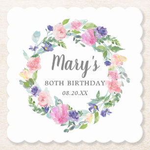 Dessous-de-verre En Papier Pink Blue Purple Floral 80e anniversaire