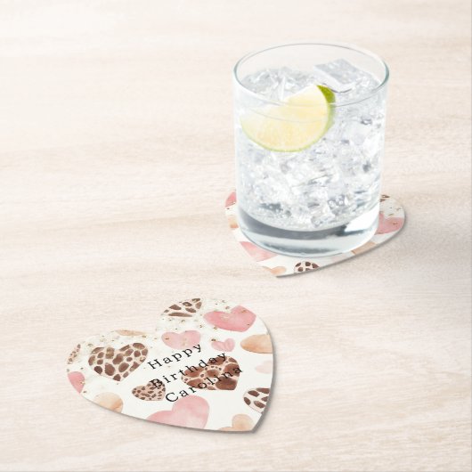 Dessous-de-verre En Papier Pink Cream Animal Hearts Gold Sparkle Birthday (En situation)