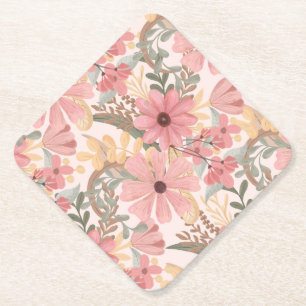 Dessous-de-verre En Papier Pink Sage Vert Floral Feuille Motif d'aquarelle