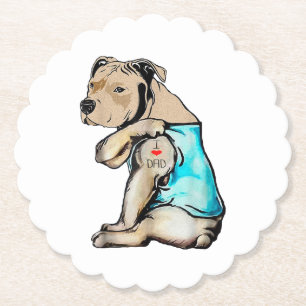 Dessous-de-verre En Papier Pitbull Chien J'aime Papa Tatouage Drôle Famille