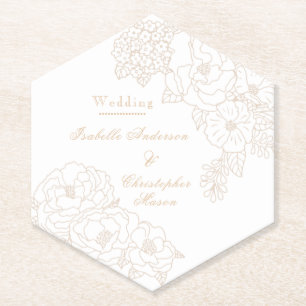 Dessous-de-verre En Papier Pivoines blanches ivoire pour mariage romantique