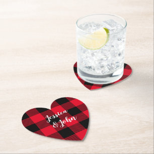 Dessous-de-verre En Papier Plaid Mariage personnalisé rouge et noir Buffalo
