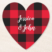 Dessous-de-verre En Papier Plaid Mariage personnalisé rouge et noir Buffalo (Devant)