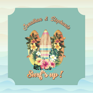 Dessous-de-verre En Papier Planches de surf Hawaï Fleurs Monogramme sarcelle