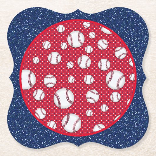 Dessous-de-verre En Papier Plaque de papier de baseball rouge blanc et bleu (Devant)