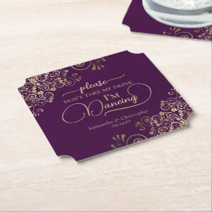 Dessous-de-verre En Papier Plum Purple & Gold Ne prenez pas mon Mariage de bo