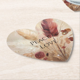 Dessous-de-verre En Papier Plumes de Boho à crème rouge Floral