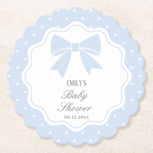 Dessous-de-verre En Papier Pois classique Baby Blue Bow Baby shower garçon (Devant)
