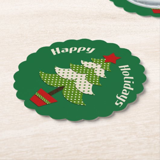 Dessous-de-verre En Papier Polkadot sapin vert (Incliné)