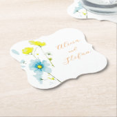 Dessous-de-verre En Papier Poppies rustiques simples bleues jaunes aquarelles (Incliné)