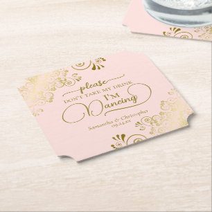 Dessous-de-verre En Papier Posh Blush Pink & Gold ne prenez pas mon Mariage d