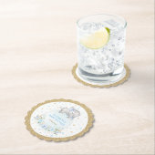 Dessous-de-verre En Papier Poudre molle Bleu Or étoiles Eléphant Baby shower (En situation)