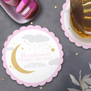 Dessous-de-verre En Papier Poutres de lune et rêves de bébé baby shower rose