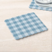 Dessous-de-verre En Papier Powder Blue Gingham Buffalo Check Linen Texture (Incliné)