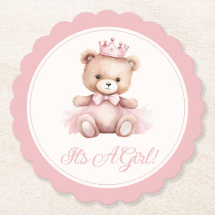Dessous-de-verre En Papier Princesse rose ours Bébé Baby shower fille