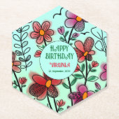 DESSOUS-DE-VERRE EN PAPIER PRINTEMPS UNIQUE ROUGE DOODLE FLEURS ANNIVERSAIRE (Devant)