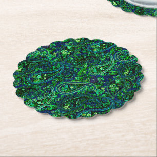 Dessous-de-verre En Papier Profusion Paisley Vibrant Floral Bleu Vert