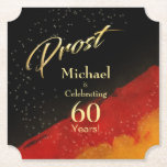 Dessous-de-verre En Papier Prost 60th Birthday Black Red   Gold Name   Age<br><div class="desc">Célébrez leur 60e anniversaire avec ce design élégant et moderne noir,  rouge et or influencé par le patrimoine allemand. Prost ! Personnalisez leur nom et leur âge avec le modèle. Recherchez les fournitures Prost Birthday correspondantes!</div>