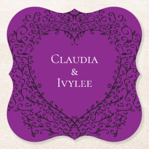 Dessous-de-verre En Papier Purple Black Heart Élégants Dessous de verre Maria