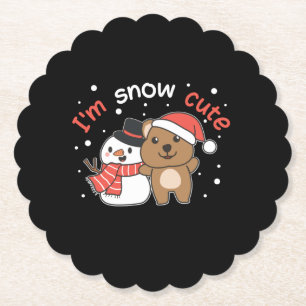 Dessous-de-verre En Papier Quokka Je suis Snow Cute Snowman Pun de neige