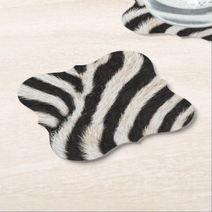 Dessous-de-verre En Papier Rayure de zèbre sauvage noir blanc faux fourrure a