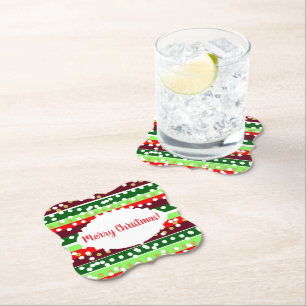 Dessous-de-verre En Papier Rayures rouges et vertes à pois de Noël