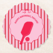 Dessous-de-verre En Papier Red and Pink Striped Pickleball Birthday Party (Devant)