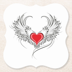 Dessous-de-verre En Papier Red Angel Coeur avec ailes
