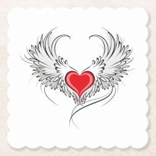 Dessous-de-verre En Papier Red Angel Coeur avec ailes