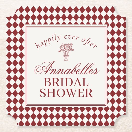 Dessous-de-verre En Papier Red Merlot Harlequin Checkered Bridal Shower (Devant)