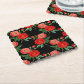 Dessous-de-verre En Papier Red Roses, Black Background, (Incliné)